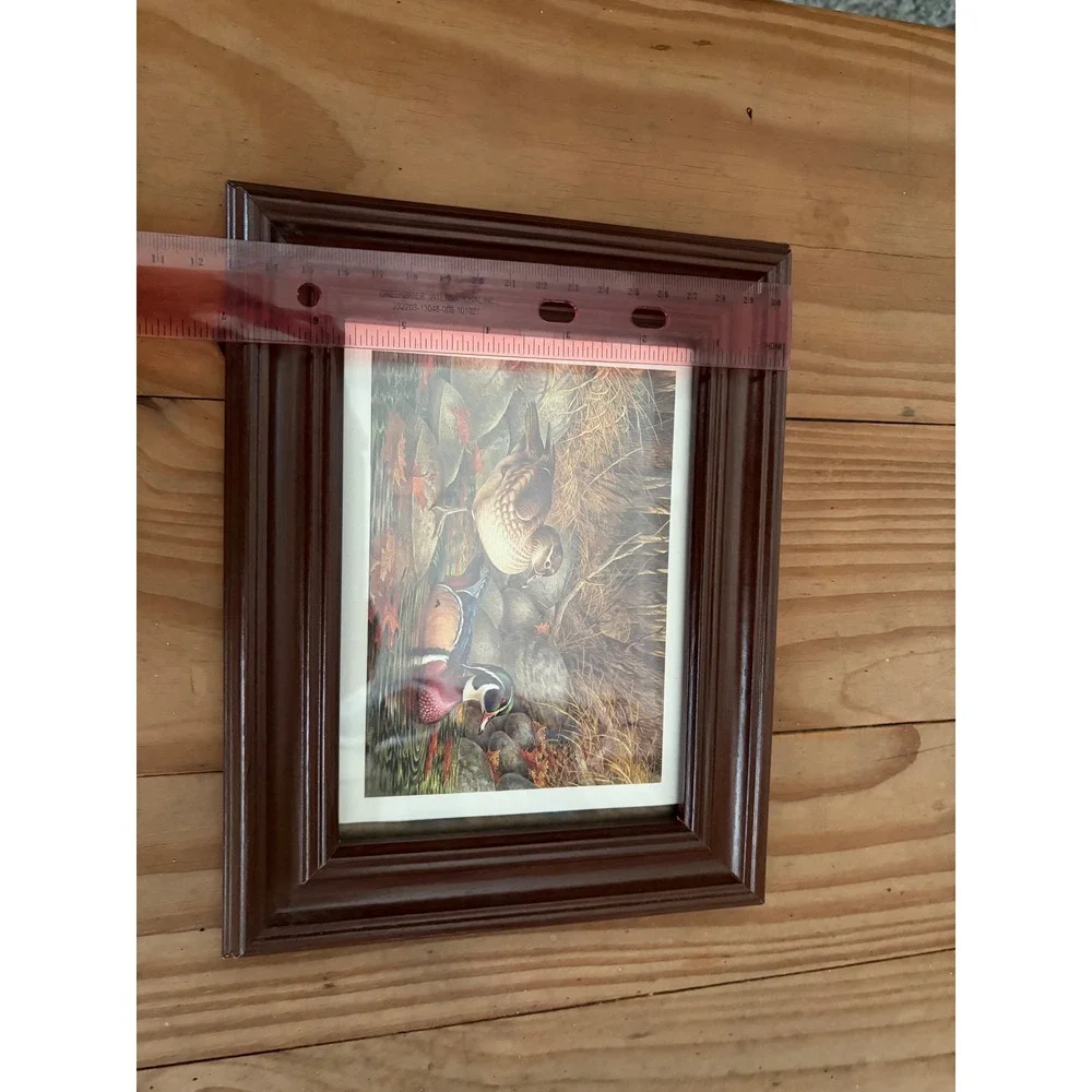 Vintage Wood Duck Nature Print in Brown Wood Frame Rustic Cabin Decor